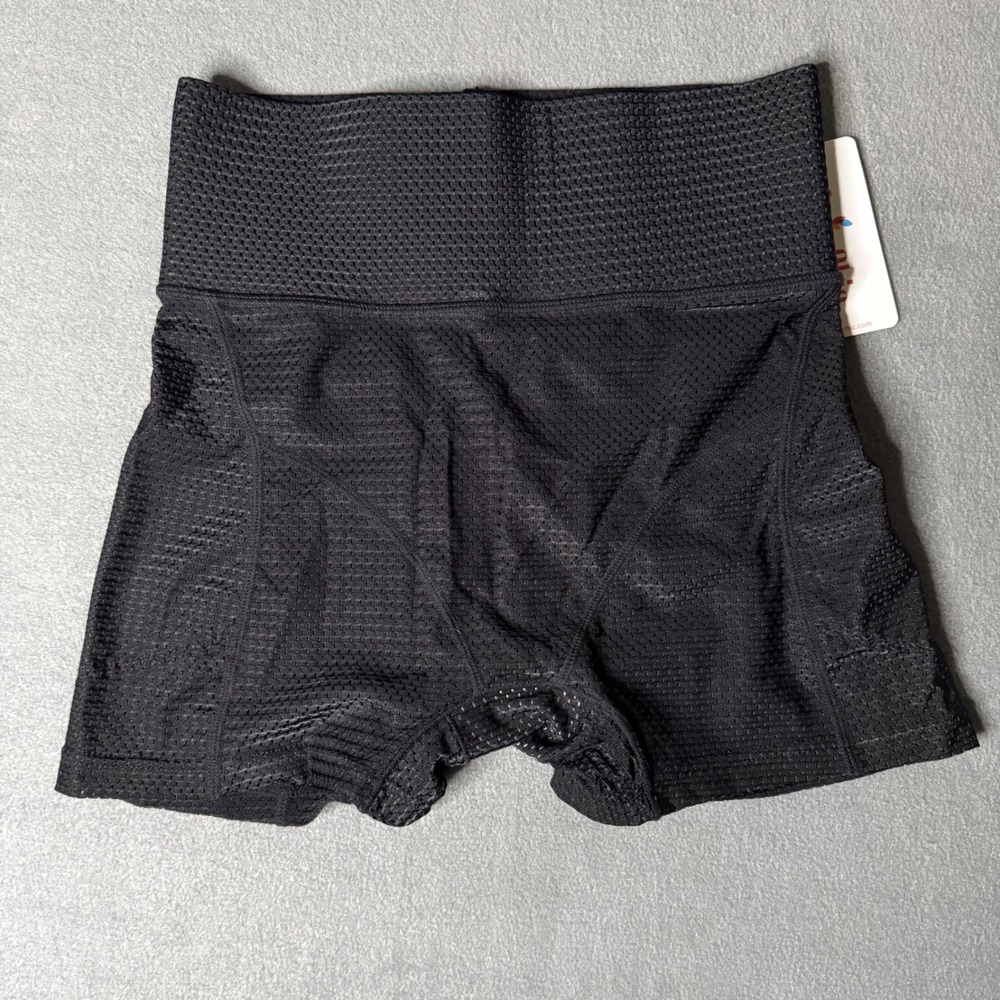 Lu's Chic Womens High Waisted Ruched Mesh Athletic Shorts Black Size S NWT
